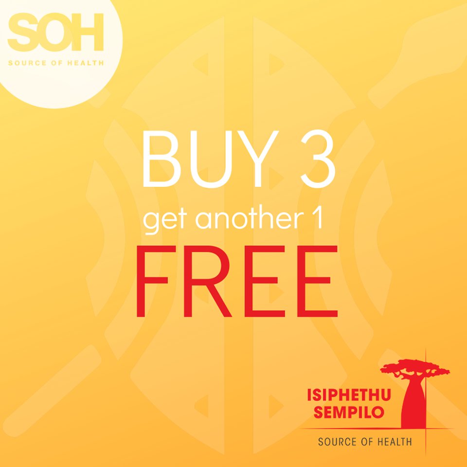 SourceofHealth1's tweet image. Buy 3 of our products and receive an extra one for free!

On checkout, enter the coupon code "fourfree" and one of your selected products will be free! You will also automatically qualify for free delivery :)

Get shopping before this special offer ends: sourceofhealth.co.za/product-catego…