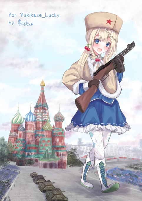 「巨大娘PPSh-41ちゃん 赤の広場で行進」
Commission! Thank you!
#ドルフロ 
#GirlsFrontline 