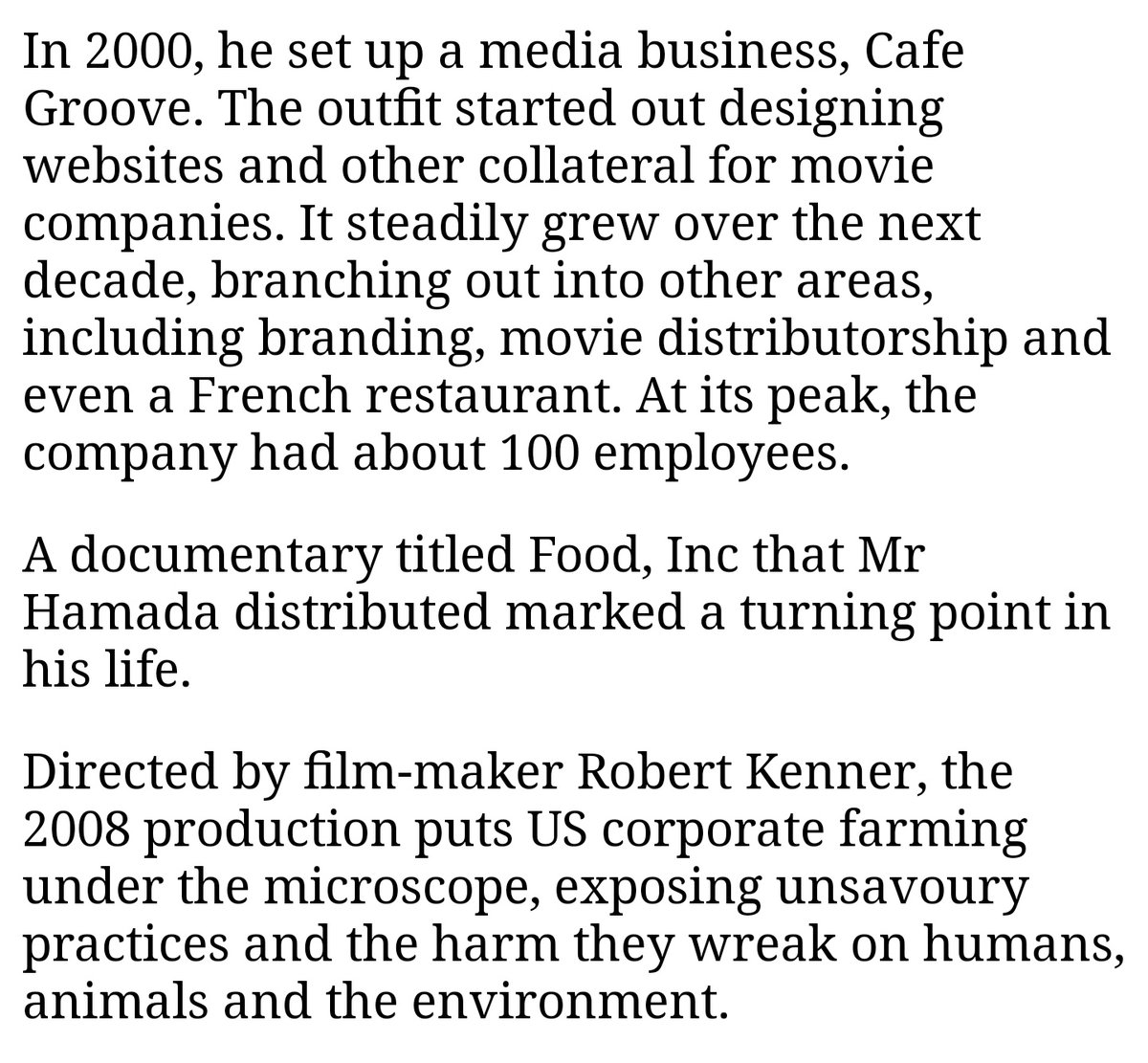 Interestingly, Hamada used to be in the movie industry, even distributing Food Inc. Wonder how much that informed his optimisation for engagement