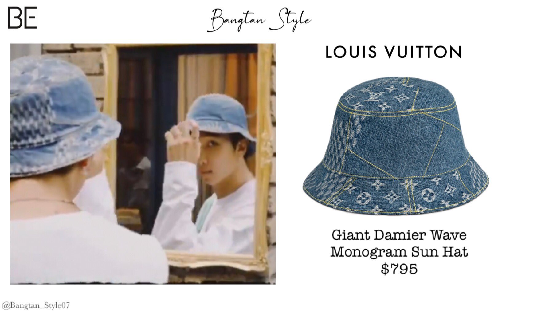 Bangtan Style⁷ (slow) on X: BTS BE CONCEPT CLIP Namjoon wears LOUIS VUITTON  Giant Damier Wave Monogram Sun Hat ($795). #RM #BTS_BE @BTS_twt   / X