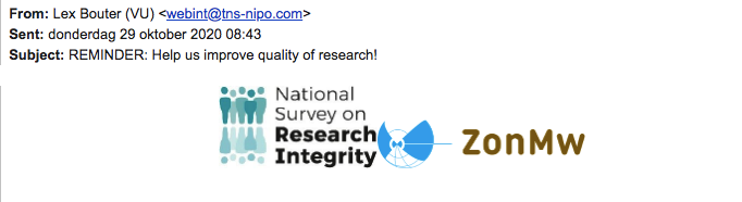 SurveyIntegrity's tweet photo. Take 20 minutes this weekend to improve the future of research and trust in science in the Netherlands. 
Join the #NSRI2020. #CheckyourmailforNSRI (mail from Lex Bouter) https://t.co/A7sVCrpHaP https://t.co/I0RlCHLIfp