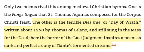 52/ One of the most famous Medieval Latin poems, Dies era, "Day of Wrath"It's also one of the most quoted poems in musical literature, not least of which, movie scores.h/t  @SoundtrackHSW &  @voxdotcom  https://twitter.com/SoundtrackHSW/status/989587447049805824?s=20
