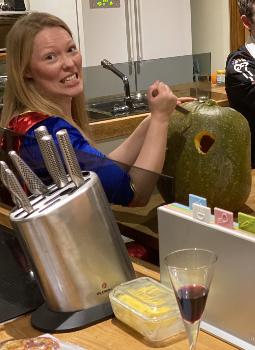 becky_wilks's tweet photo. My first ever pumpkin carving. Usually I have to de-goo well over 200 ... not today #Halloween #pumpkin #takethatpuumpkin #notmykitchen https://t.co/yQnWHnC67v