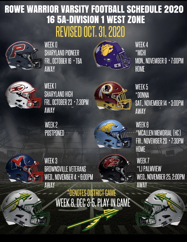 Warrior 2020 Varsity Football Schedule update!