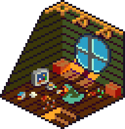 LoonRealmStudio's tweet photo. Week 4 entry for @PixelShorts #cubecollab for October.

Themes: #attic + #phobia
Restriction: #isometric + #isoween palette

Went with sociophobia: the fear of socializing/social gatherings; which often leads to social reclusion. 

#pixelart | #PHixelart | #artPH | #aseprite https://t.co/c1rSsx6dfT