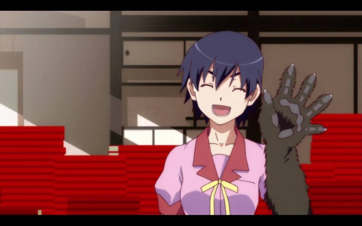Suruga Monkey: This arc revolves around Kanbaru Suruga and the Devil’s Paw that took over her left arm. The Devils Paw made Kanbaru do horrible things to make her wishes come true since it always reads the negative side of a wish.