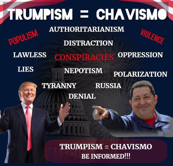 phillyFernando's tweet photo. @ananavarro Everyday we continue to see that
 Trumpism =Chavismo 
The same lies, corruption, lack of respect for democracy ! https://t.co/QPlDcWzbhc