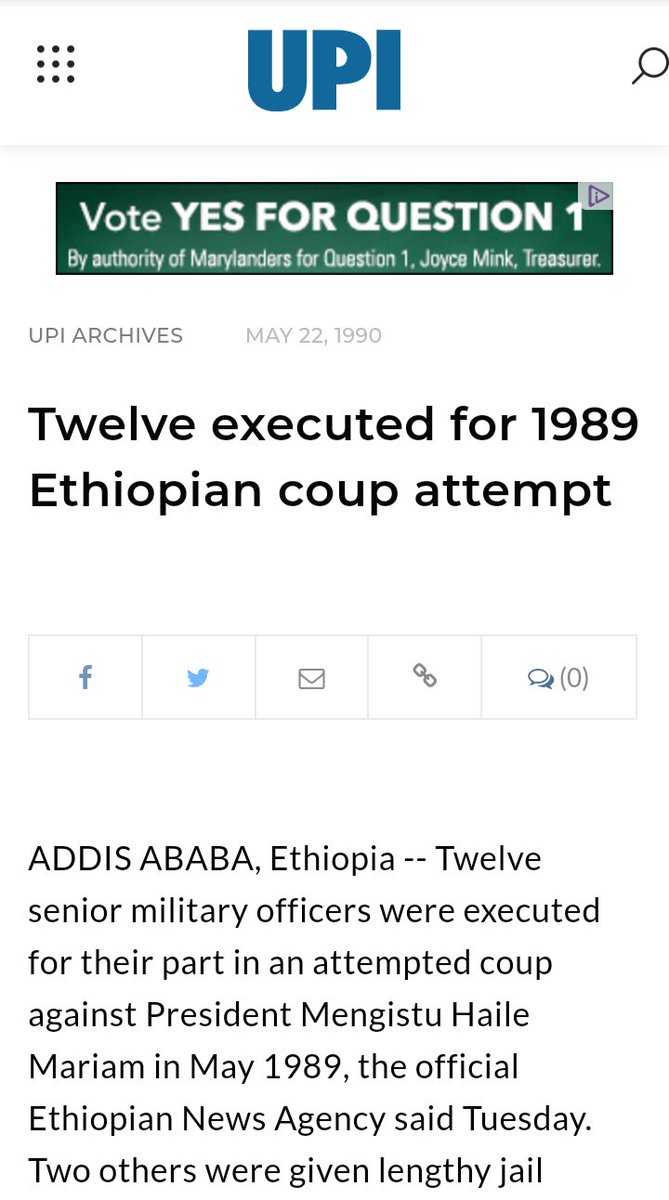 Thread 46 ይባስ ብሎ ደግሞ ሀገሪቱ በከፍተኛ በምርጥ ሁኔታ ያሰለጠነቻቸው ብዙ ልምድና እውቀት የነበራቸው 12 ጄኔራል መኮንኖችን መንፈቅለ መንግስት ሞክራዋል በሚል ረሽኖ የሰራዊቱን ሞራል ማላሸቁ ነው። ይህ ለሰራዊቱ ሽንፈት በር ከፋች ክስተት ነበር