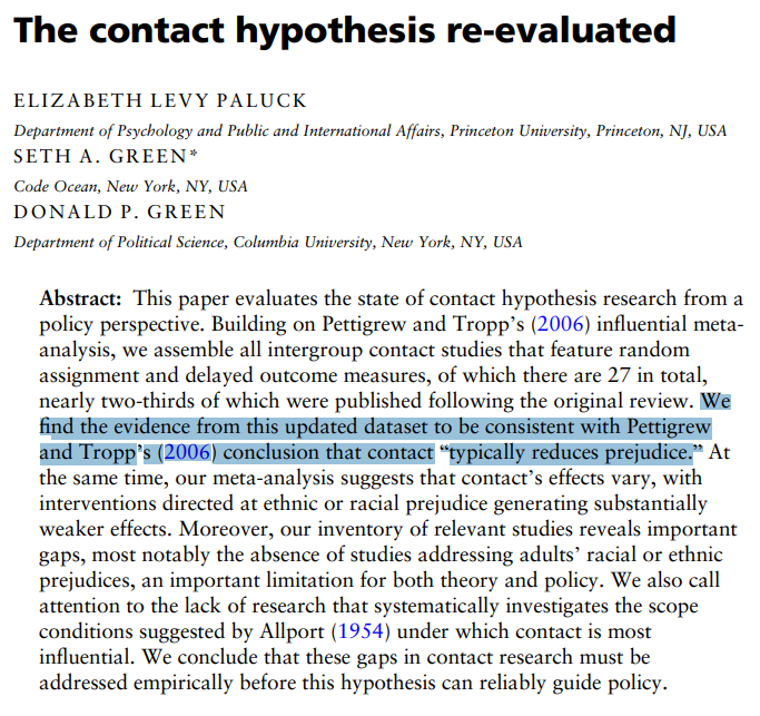 are less likely to run into one another. The contact balance in both context favors contact with co-partisans, rather than balanced contact, or contact with non-copartisans. And a lack of contact, as Allport (1953) famously demonstrated, breeds contempt.