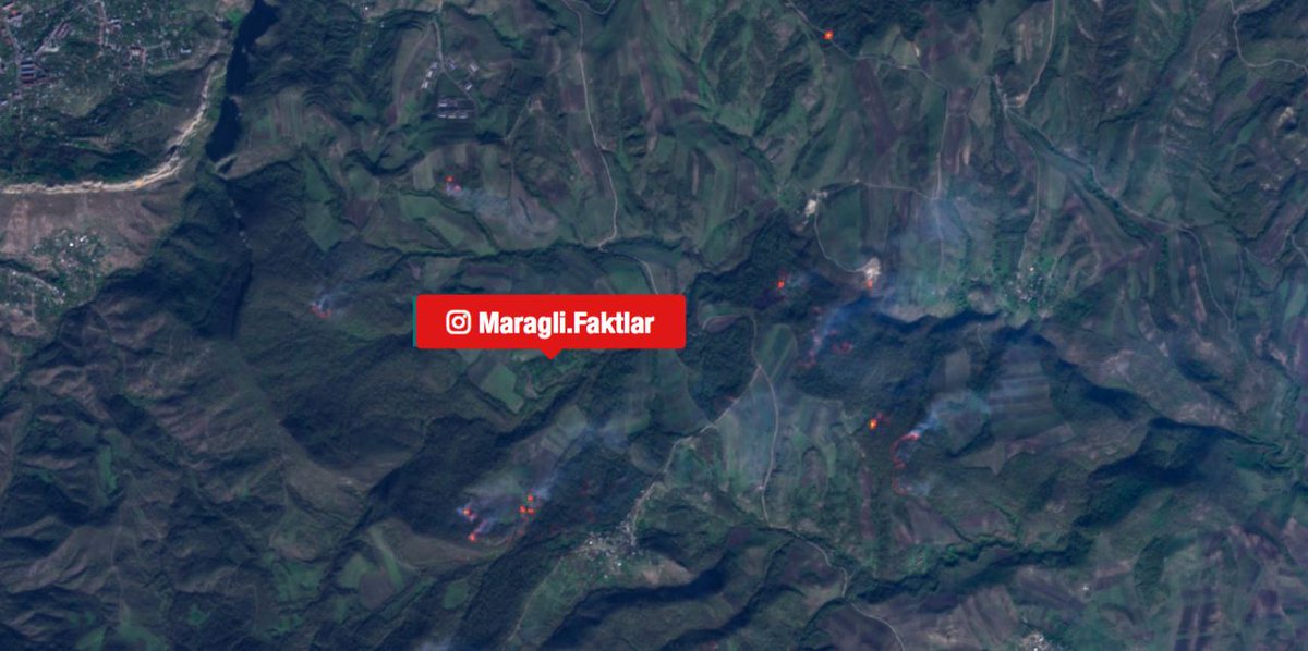Nazmdvv's tweet photo. According to live satellite images, the forests around Shusha are currently being burned by Armenians. This is an environmental crime. https://t.co/ZIYROsgM0N