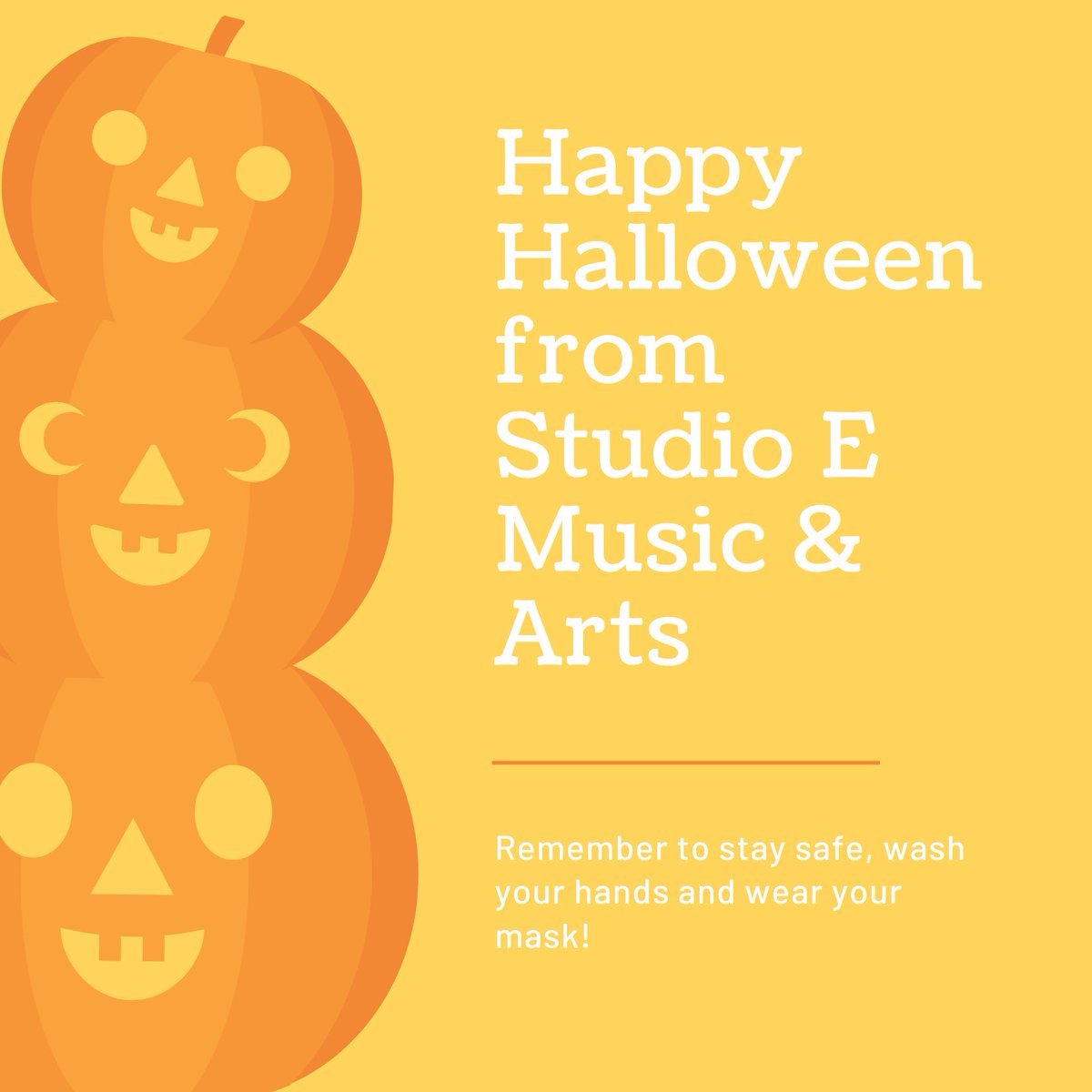 StudioE_music's tweet photo. Happy Halloween from the Studio E Music &amp; Arts family!! Hope everyone has a safe night of trick-or-treating and don’t forget to wear a mask and stay physically distanced when possible! See you all Monday! 🎃🎶 #music #online #lessons #hamont #studioe #hamilton #happyhalloween https://t.co/9gopt7KbUc