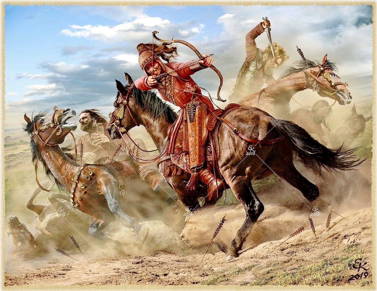 Scythian ''Amazon'' warrior woman, VIth C. BC, in the thick of a battle with, probably, the Sarmatians, Northern Pontic littoralScythian warrior of the Northern Pontic littoral, in battle, Vth C. BC