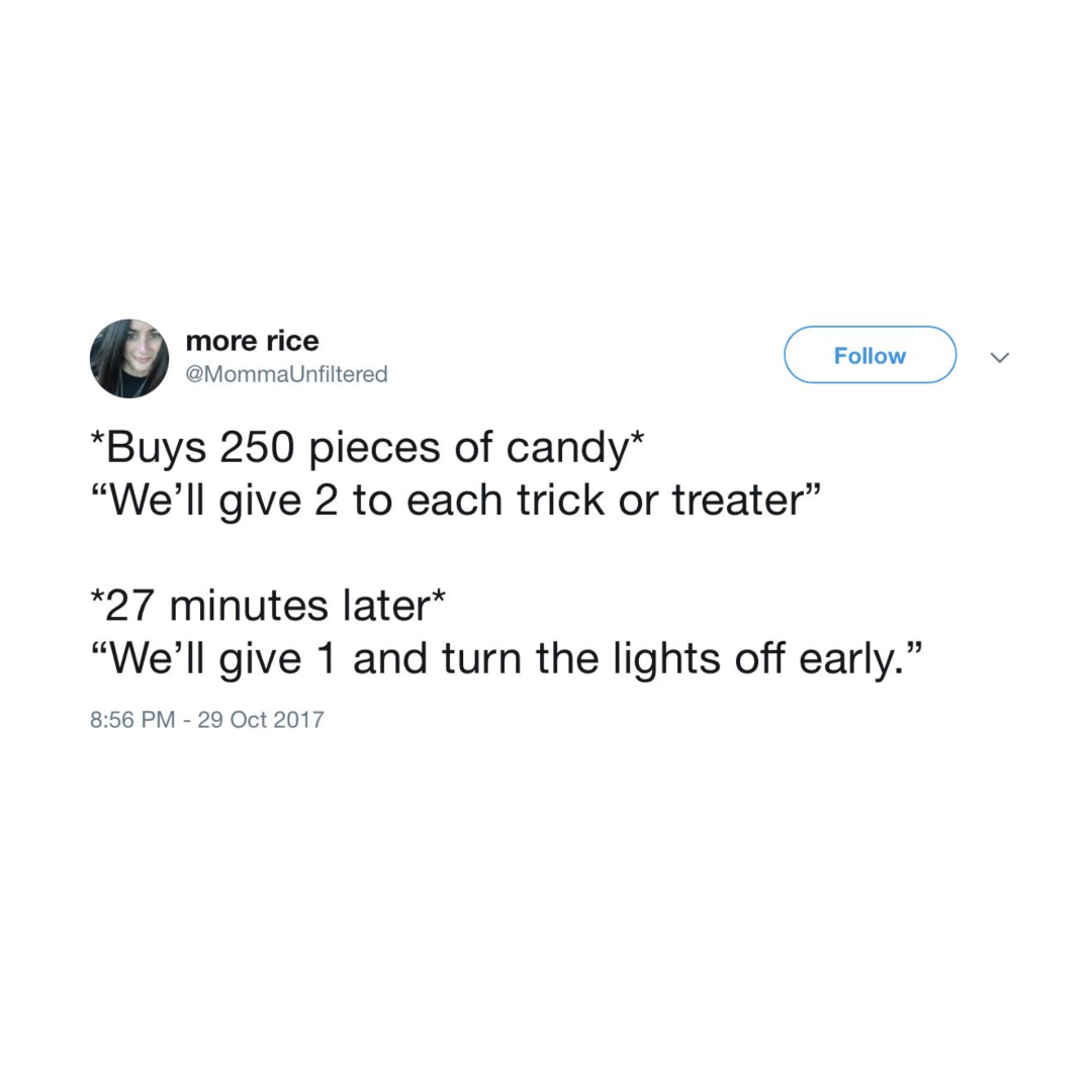 H🎃ppy H🎃lloween! Today is the only day adults can't be held responsible for stealing their kid's candy. What candy are you craving today? Vote for your favorite!

1. Reese’s 
2. Snickers 
3. Sour patch kids 
4. Twix 
5. Milky Way 
6. Kit Kat 
7. Skittles 
10. Hersey’s Bars