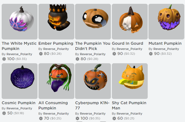 Reverse Polarity On Twitter Happy Halloween My Favorite Day Of The Year Today Is The Last Day You Can Get The Pumpkins From My Annual Pumpkin Contest From Both Years Get Them - getting robux from pumkin game
