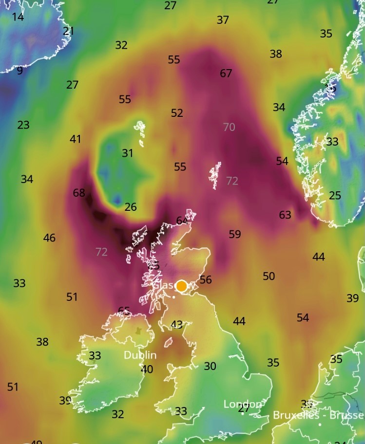 WindyWilson88's tweet photo. These wind speeds are in mph and are only approximate

Bealach na Bà has already recorded a 109mph gust I believe 

#StormAiden #Low2 #Low3 https://t.co/pF20q9kHeo