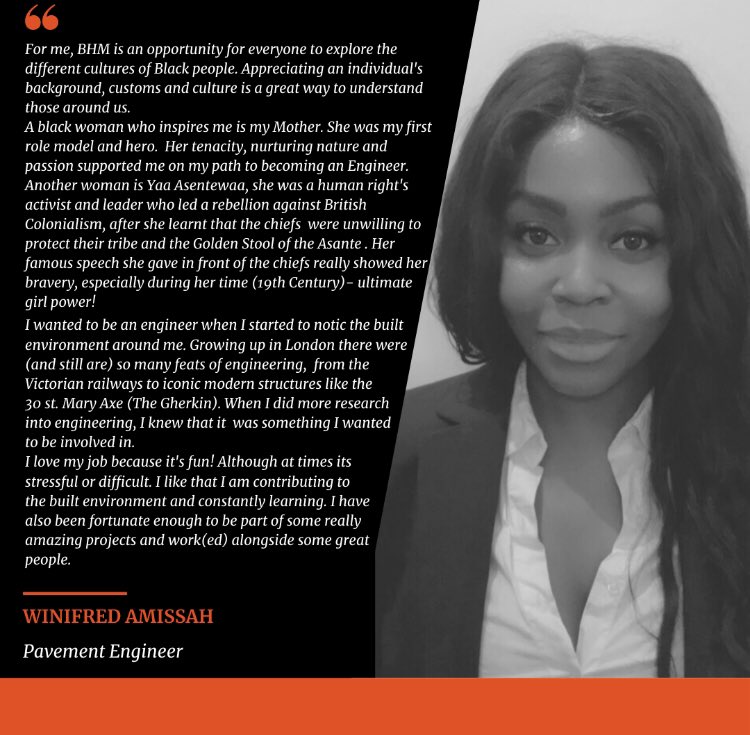 To celebrate #BlackHistoryMonth2020, unstructured caught up with Winifred Amissah a #blackfemaleengineer in the built environment. Winifred is a Pavement  Engineer currently working at WSP, she is a Co-founder and member of unstructured. #girlpower #unstructured