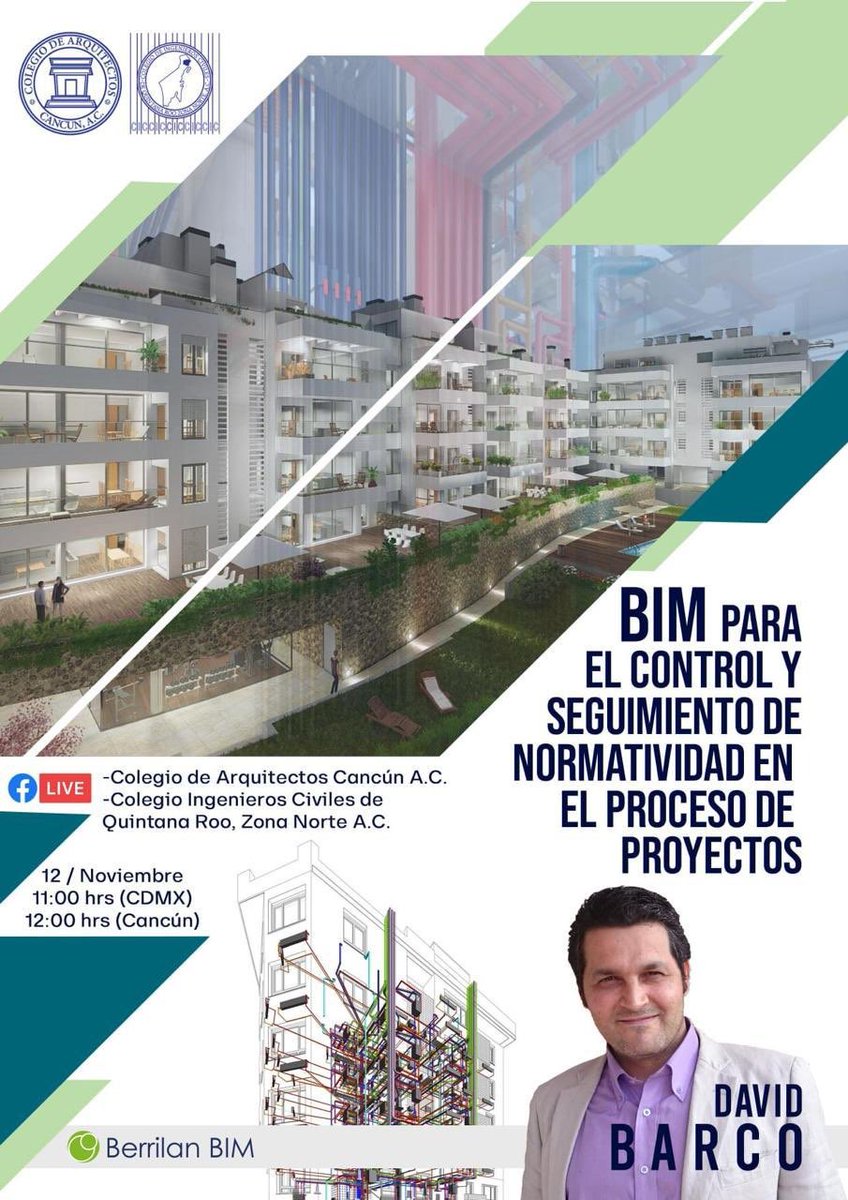 Los invitamos este próximo 12 de Noviembre al facebook live titulado "BIM para el control y seguimiento de normatividad en el proceso de proyectos" que será impartido por <a href="/qbimgest/">David Barco</a> autor del libro más vendido sobre BIM en español Diario de un BIM Manager amzn.to/3f3SuP4