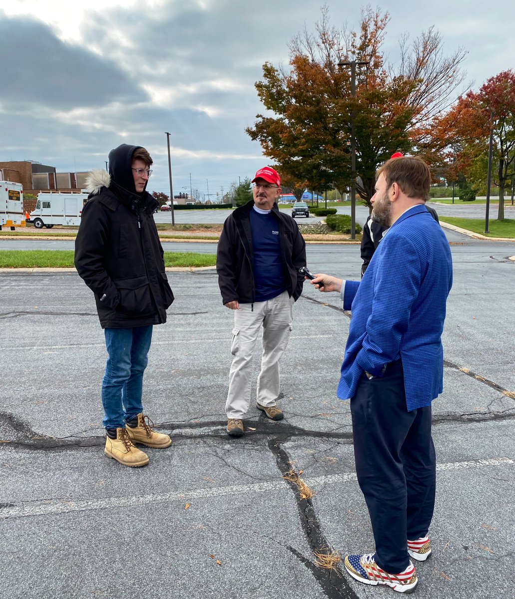 Father and son:• Son supports Biden, but also is an aspiring journalist and wants to see a sitting president.• Father supports Trump, and also supports his son.• Father is optimistic about America’s future, son is pessimistic due to the wealth gap and climate change.