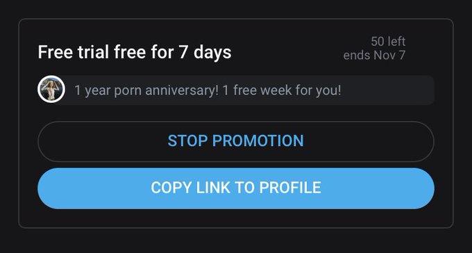 1 year anniversary present for you all is 1 free week to my onlyfans! Only 50 subscribers!! GO GO GO
