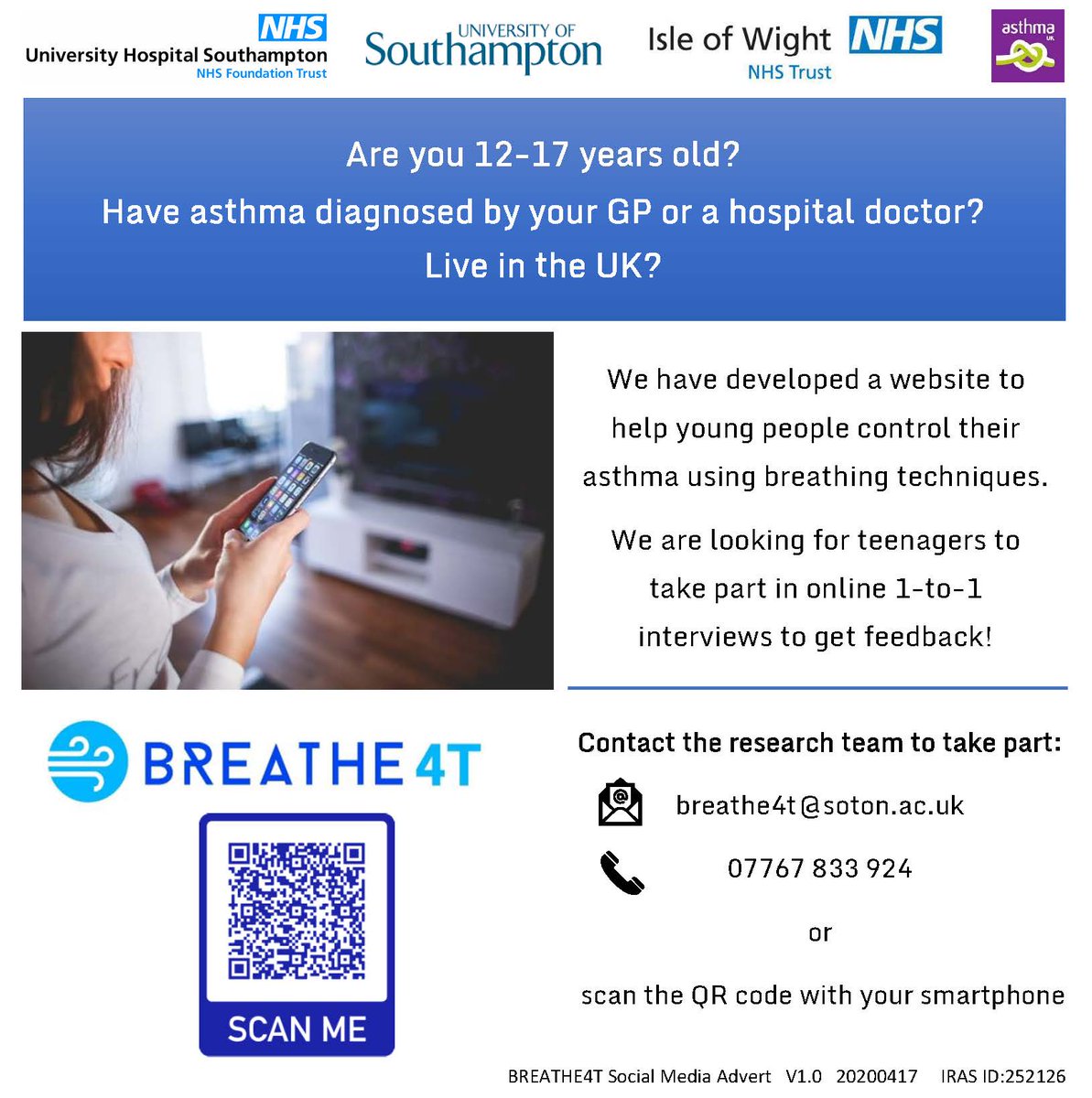 Graham Roberts (@profgroberts) on Twitter photo We are running a study to develop a website to train teenagers how to use breathing exercises to control their asthma symptoms. We’d like to invite you to help if you are a teenager aged 12-17 years and have asthma diagnosed by your GP or a hospital doctor.
<a href="/ThorndenSchool/">Thornden School</a> We are running a study to develop a website to train teenagers how to use breathing exercises to control their asthma symptoms. We’d like to invite you to help if you are a teenager aged 12-17 years and have asthma diagnosed by your GP or a hospital doctor.
<a href="/ThorndenSchool/">Thornden School</a>