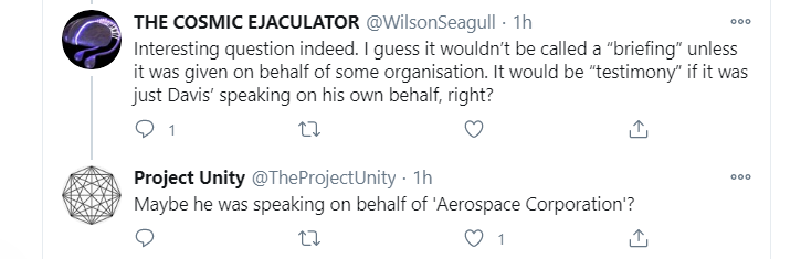 In evaluating future tweets by  @TheProjectUnity concerning UAP-related events in Congress and the Executive Branch, and perhaps other matters as well, please keep today's exchange in mind. You may want to bookmark this thread for future reference. #ufotwitter  @blackvaultcom