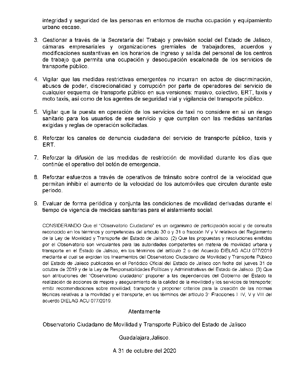 Posicionamiento sobre las restricciones del transporte público por parte del <a href="/GobiernoJalisco/">Gobierno de Jalisco</a> ante el aumento de contagios de COVID 19