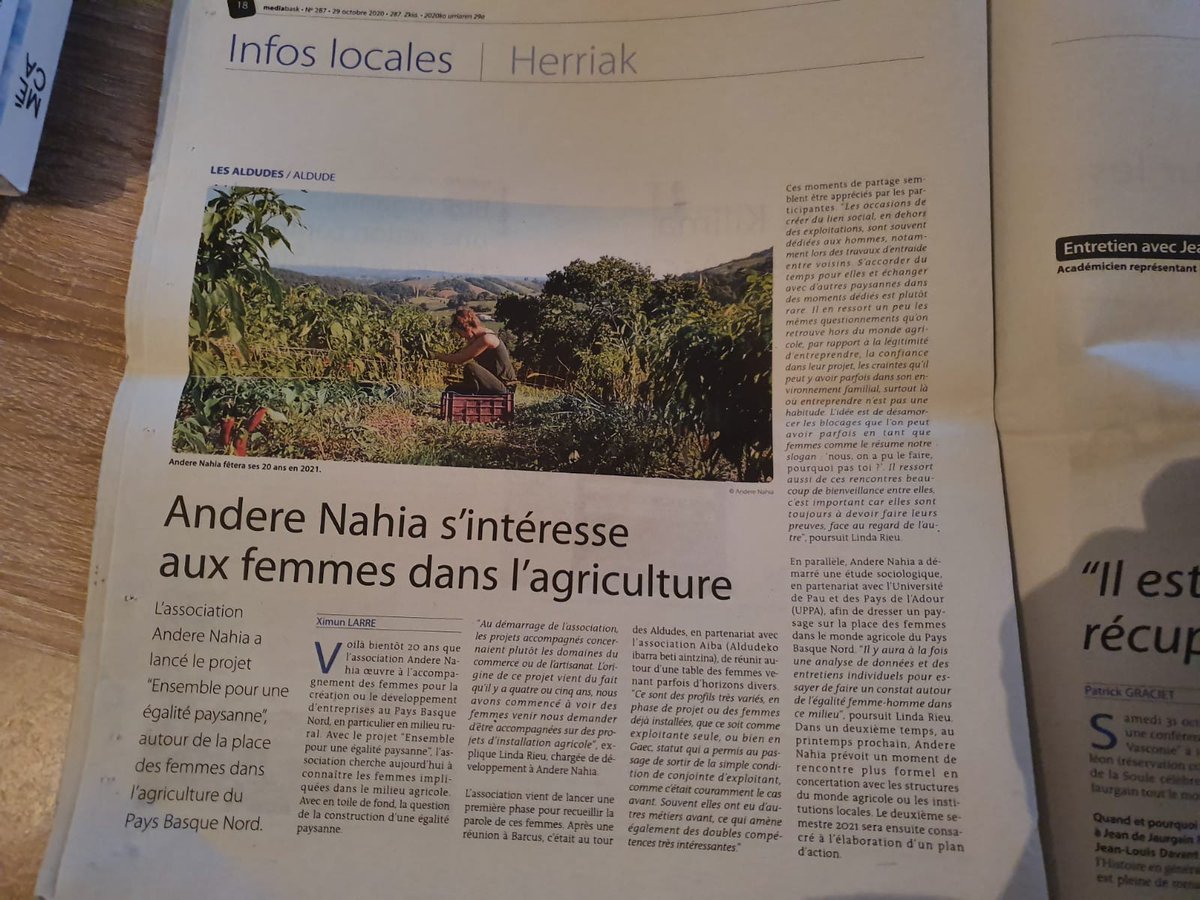 Merci au journal @Mediabask de relayer aussi bien l'état d'esprit de l'association Andere Nahia et du projet Ensemble pour une Égalité Paysanne ! Un joli article qui fait du bien...
