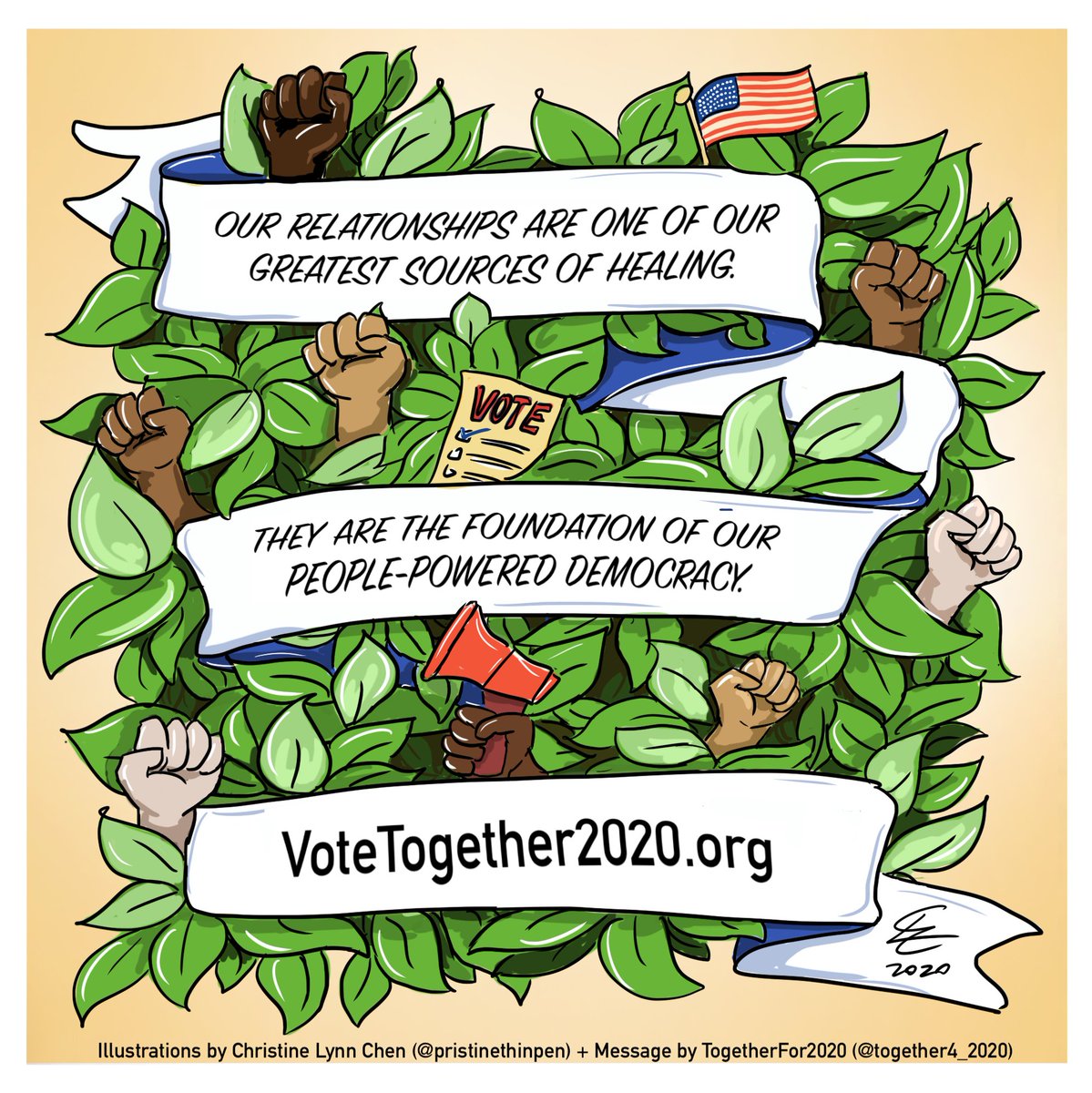AdamLBeckman's tweet photo. This stunning @Together4_2020 panel by @PristineThinPen brings alive the message of @vivek_murthy &amp; @atyche 🙏

3 days. Join us. This is it

https://t.co/ZmANGY34df #VoteTogether https://t.co/8C3RTRzxWV