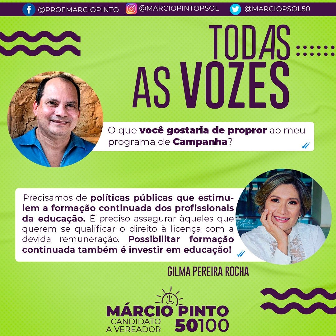 marciopintopsol's tweet photo. #TodasAsVozes
Excelente contribuição, Gilma!Educação de qualidade se faz com profissionais qualificados, por isso é preciso de uma política educacional municipal que permita e incentive a formação continuada com a garantia de vencimentos aos servidores.
#AgoraÉMarcioVereador50100 https://t.co/m6hIAh6ENB