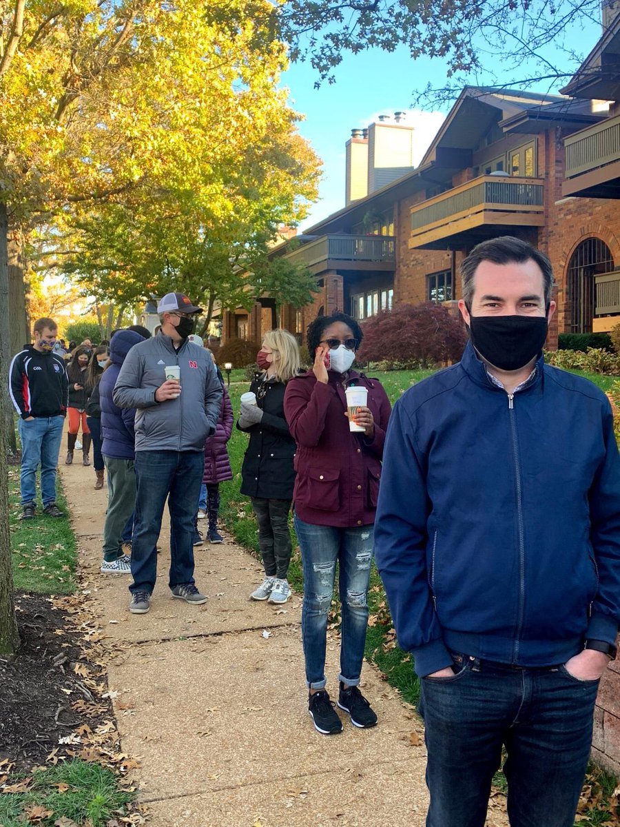 richfinneran's tweet photo. Waiting in line this morning to vote in St. Louis! Whether you’re voting early or on Election Day, make a plan to get to the polls and check in with your friends and family to ensure they do the same. Make sure your voice is heard! https://t.co/sG9jwXZfNX