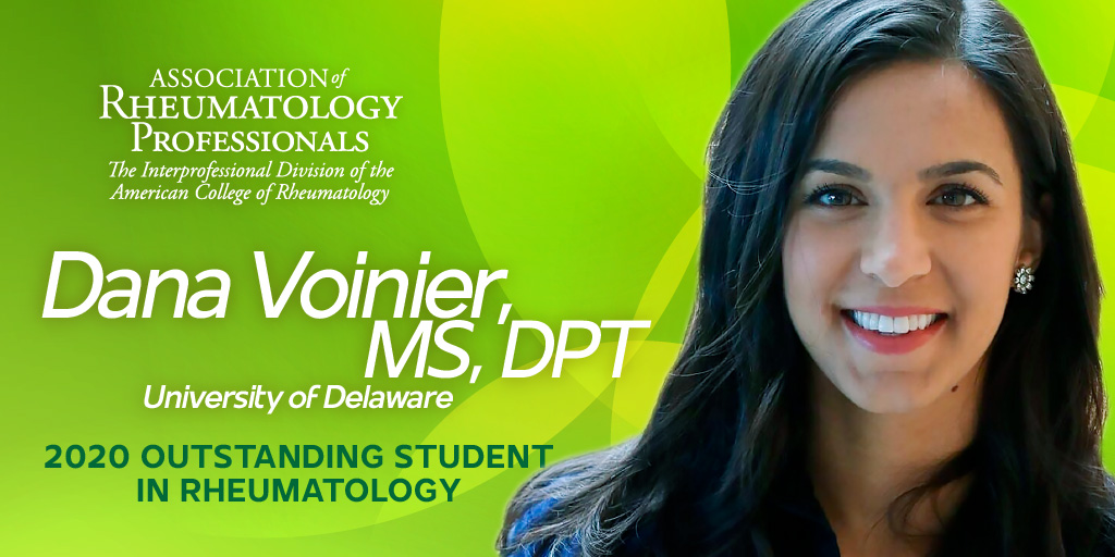Congratulations to Dana Voinier, MS, DPT, recipient of the 2020 Outstanding Student in Rheumatology Award! <a href="/UDelaware/">Univ. of Delaware</a> #ACR20