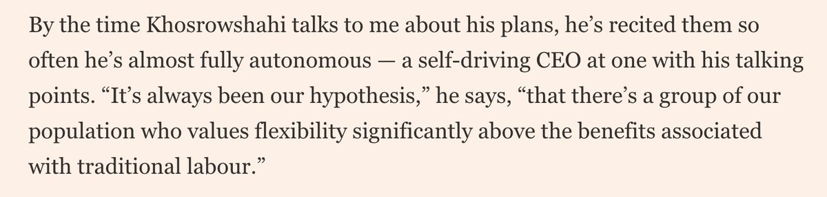 This actually is Uber's hypothesis: they can achieve profitability by targeting a part of the labor market that values flexibility, obscure the many ways labor is uniquely inflexible on the platform, then tinker the IC model to offload as many costs onto drivers as possible 2/5