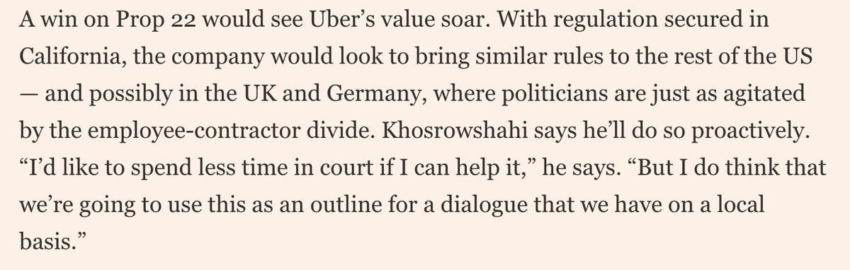  #Prop22 might inflate value again, but won't fix some of the core reasons valuation dropped: unprofitability, no path to monopoly, failed autonomous, and even worse fundamentals on every other business line. It also faces much stronger legal cases abroad than in the US. (3/5)