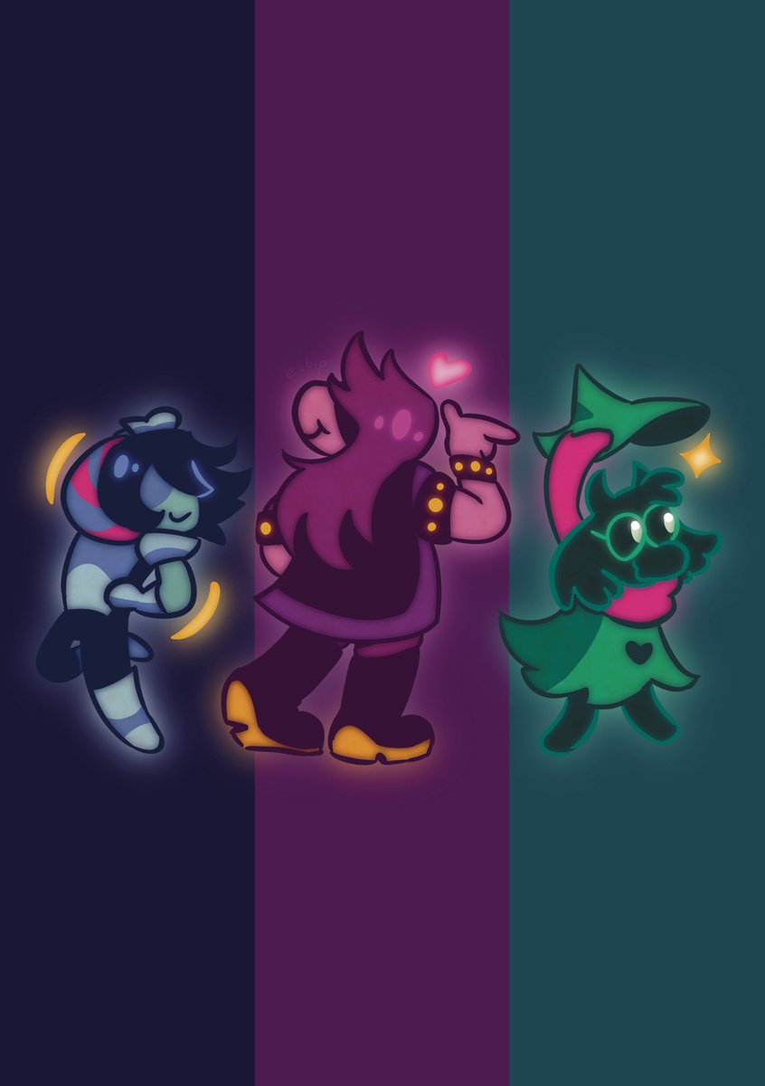 echoBsilly's tweet photo. HAPPY DELTARUNE DAYY 💙💜💚 
Here’s my final piece + sum stickers I made for the @onlyyouzine !!! :~] #deltarune https://t.co/V0Ozhl0tuN