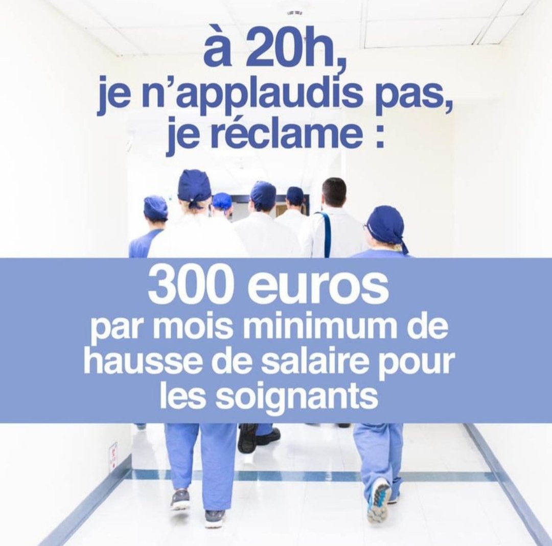 CBlocs's tweet photo. #a20hjereclame
👉A 20h ne nous applaudissez pas‼️
👉Réclamez plutôt pour notre reconnaissance et valorisation 300e net minimum de hausse de salaire afin que nous, soignants, infirmiers et infirmiers spécialisés, soyons dans la moyenne des pays de l'OCDE.

RT en masse svp ! https://t.co/g2rULoCkm1