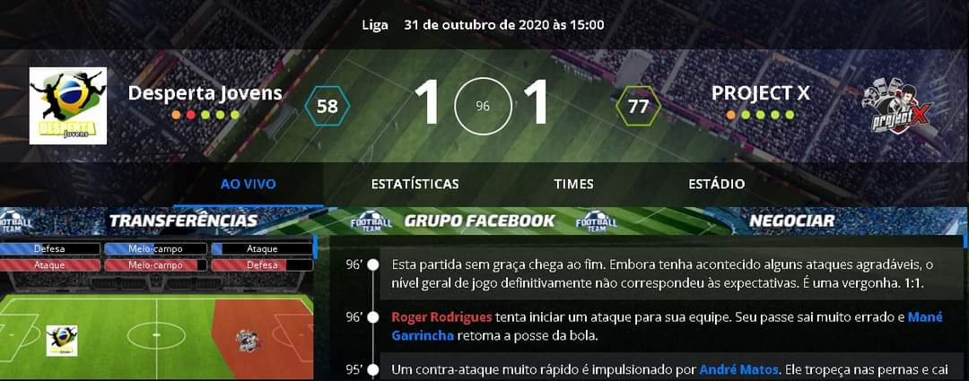 projectxftg's tweet photo. Eita, minha torcida!

Hj teve aquele empate amargo.. com pênalti perdido, nossa equipe empatou com a boa equipe do Desperta Jovem.
Apesar disso, seguimos líderes!

#projectX
#footballteamgame https://t.co/NXfgQ4PbyB