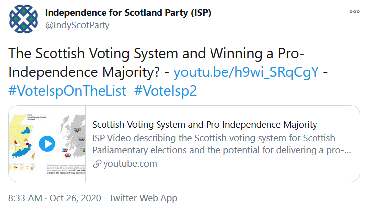 See the ISP has put out a glitzier 'remake' of the original 'supermajority' video, with 'Alliance Party' renamed ISP: presumably they don't want you mixing up the erstwhile Alliance for Independence with the ISP. However, the exact same criticisms apply: the plot still has holes.  https://twitter.com/ListVoteSense/status/1288959891068067840