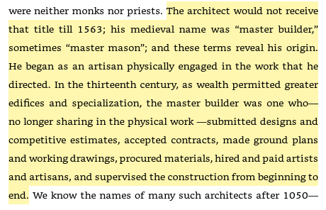 59/ The rise of the cathedrals after 1050 & the origin of the architect.A time when the artisan & artist were one; a time when every industry strove to be an art.Of course, this is nothing to new to  @wrathofgnon  https://twitter.com/wrathofgnon/status/1160088725121949697?s=20