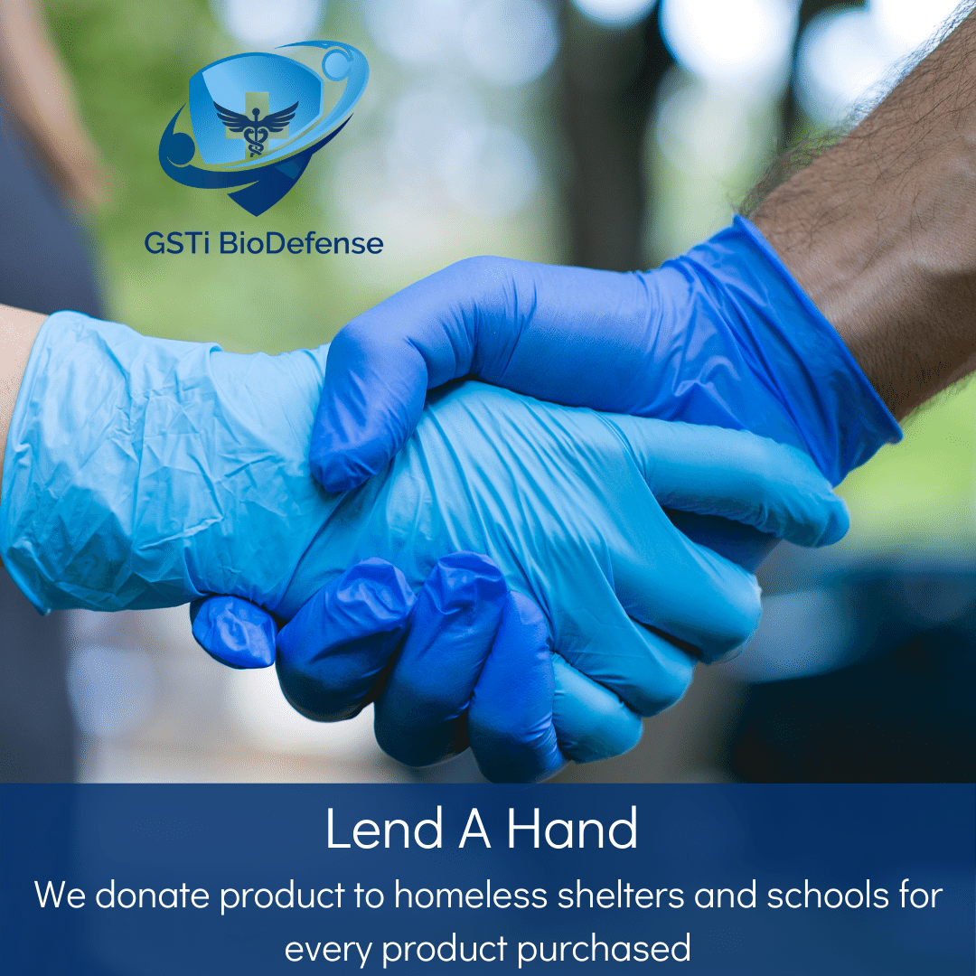 GSTIncorporated's tweet photo. For every product purchased we are donating products for homeless shelters and schools. You can protect yourself and others at the same time by lending a hand. #GSTi #BioDefense #LendAHand #Colorado #Company #KillCovid #KillSars #SaveOurSelves #BackToNormal #ForcedNormal https://t.co/rtM9LGn2XI