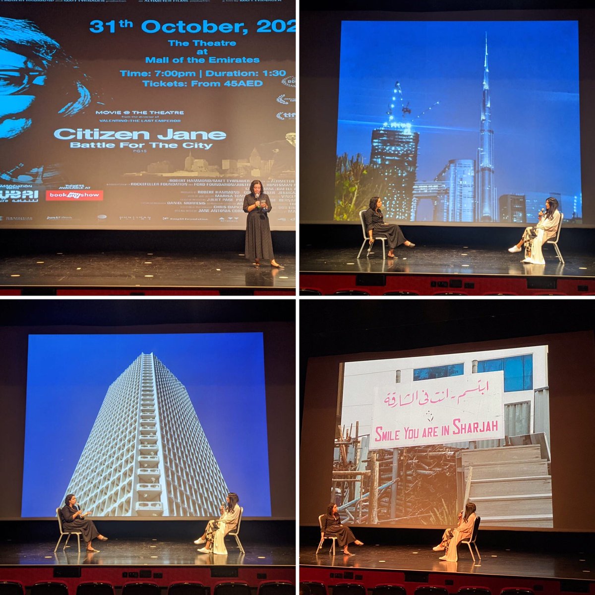 hindmezaina's tweet photo. Thanks to everyone that came to watch CITIZEN JANE: BATTLE FOR THR CITY and for staying back to listen to the conversation between me and @alamirareem. Good turn out and great audience engagement too.
📸 @mohamedsomji &amp; @TulipHazbar
(Background pics of Dubai by me.) https://t.co/eKYB5fTP9f