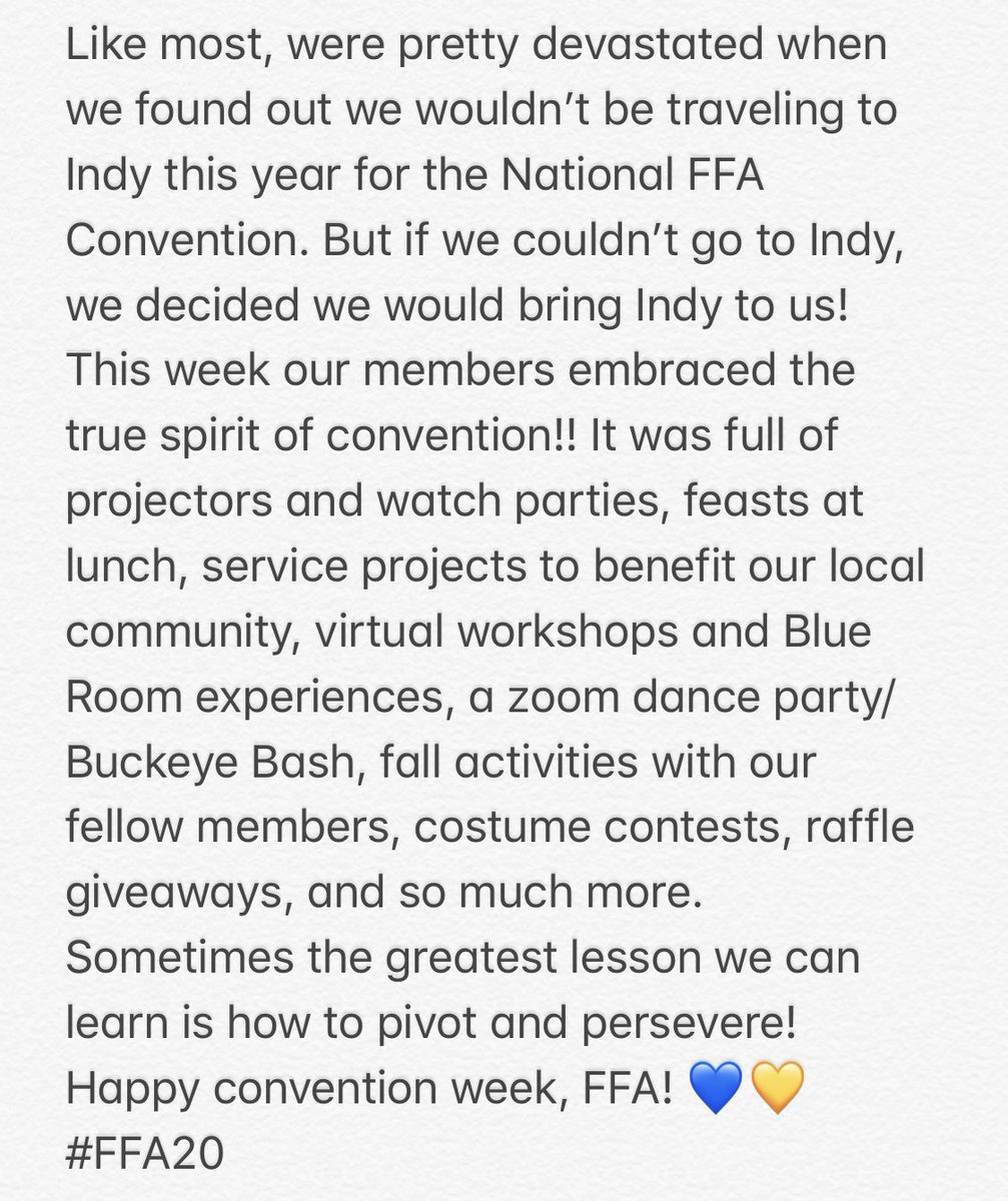 CardingtonFFA's tweet photo. Since we couldn’t go to Indy, we brought Indy to us!! 💛💙 #FFA20 https://t.co/PSYyBzzqcL