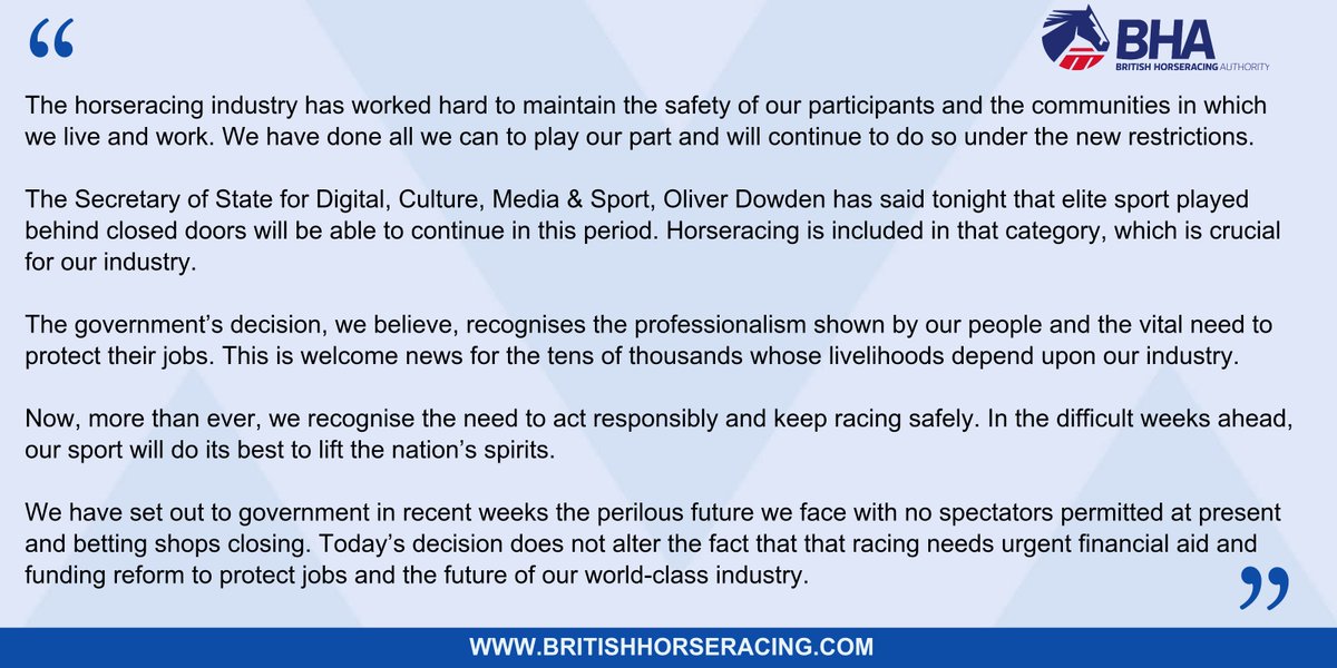 BHAHorseracing's tweet photo. BHA statement following this evening's press conference: https://t.co/QkQeXOHF1v