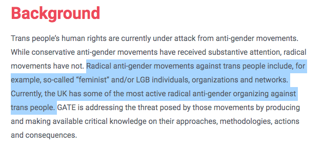 Gate have noticed (as we have been saying for ages) that the movement of people concerned about gender ideology in the UK are not in the main right wing or religious but feminist and LGB lead. These are people who founded and supported Stonewall and marched against section 28.