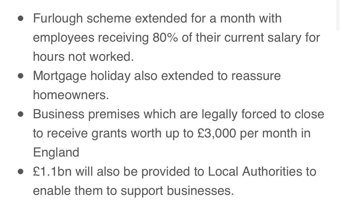EdConwaySky's tweet photo. @RishiSunak New: mortgage holidays extended and extra grants for businesses coming alongside the furlough extension. This from @hmtreasury: https://t.co/6K32AOfmsn