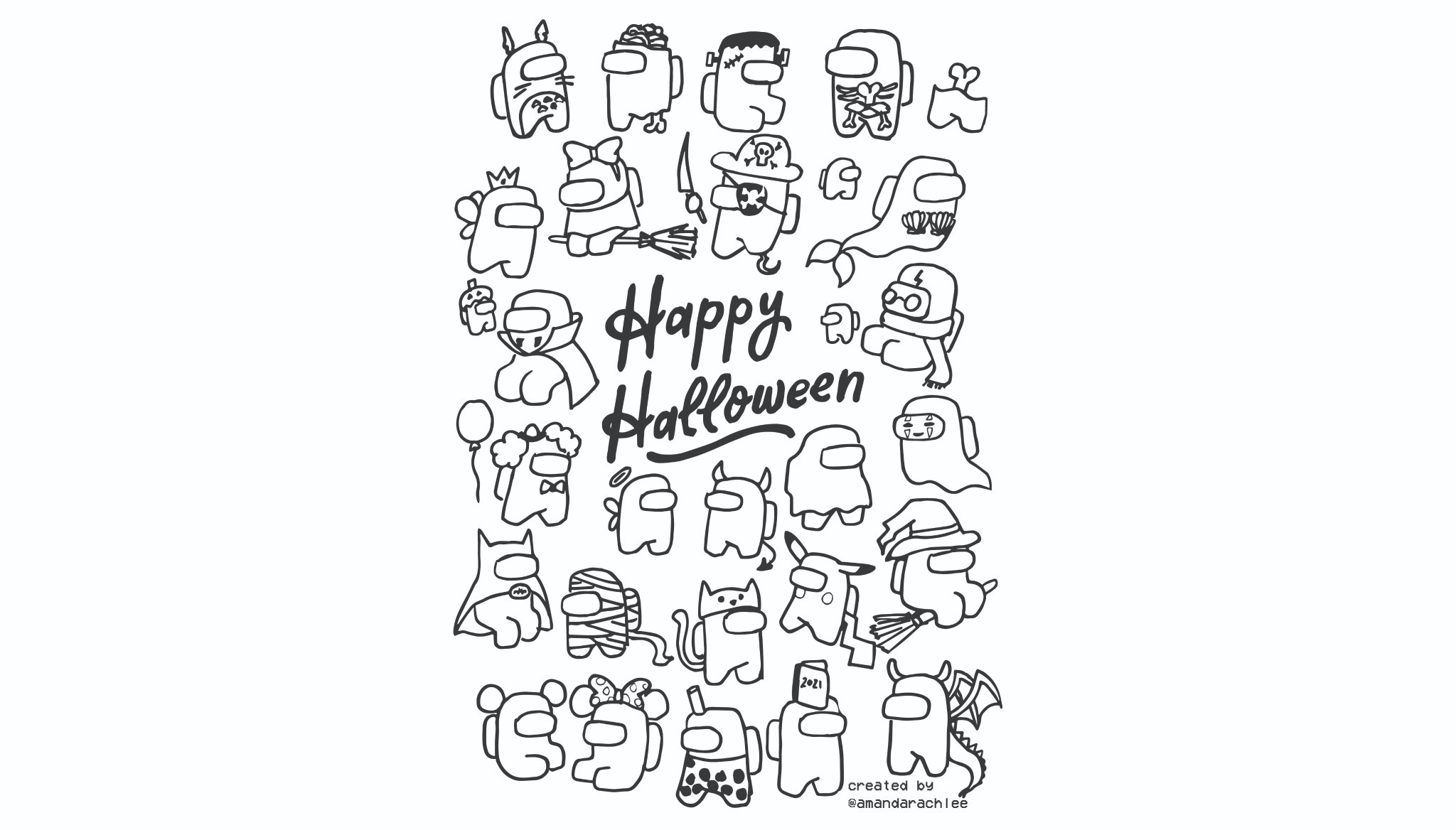 Amandarachlee Happy Halloween Among Us But Make It Halloween Costume Party As A Little Halloween Present To You I Made It Into A Colouring Sheet For You Guys