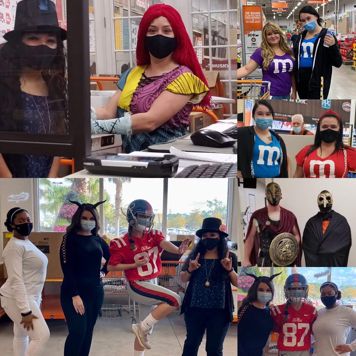 HMistyd's tweet photo. #homerween in full swing @6935Depot. Even our SM @AlgerChadd and ASM @chrisMET6935 got in on the #fun! #CustomerService #Winning #OneTeam #cam2020 @JohnsMinnie @RayBoyett6935 @SarahFarrellTHD @billraya https://t.co/dP4XFSUmZr