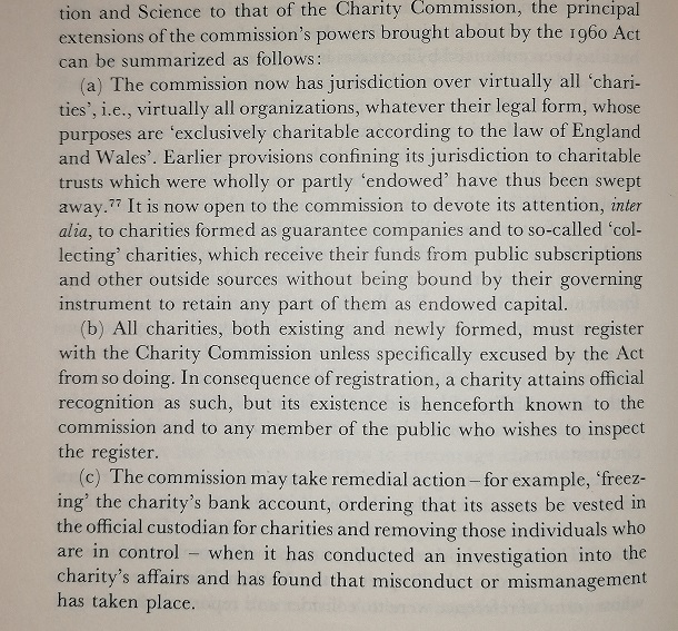 This didn’t happen immediately, but the Charities Act 1960 saw major changes.Most notably bringing non-endowed charities under the Commission’s purview for the first time. 27/