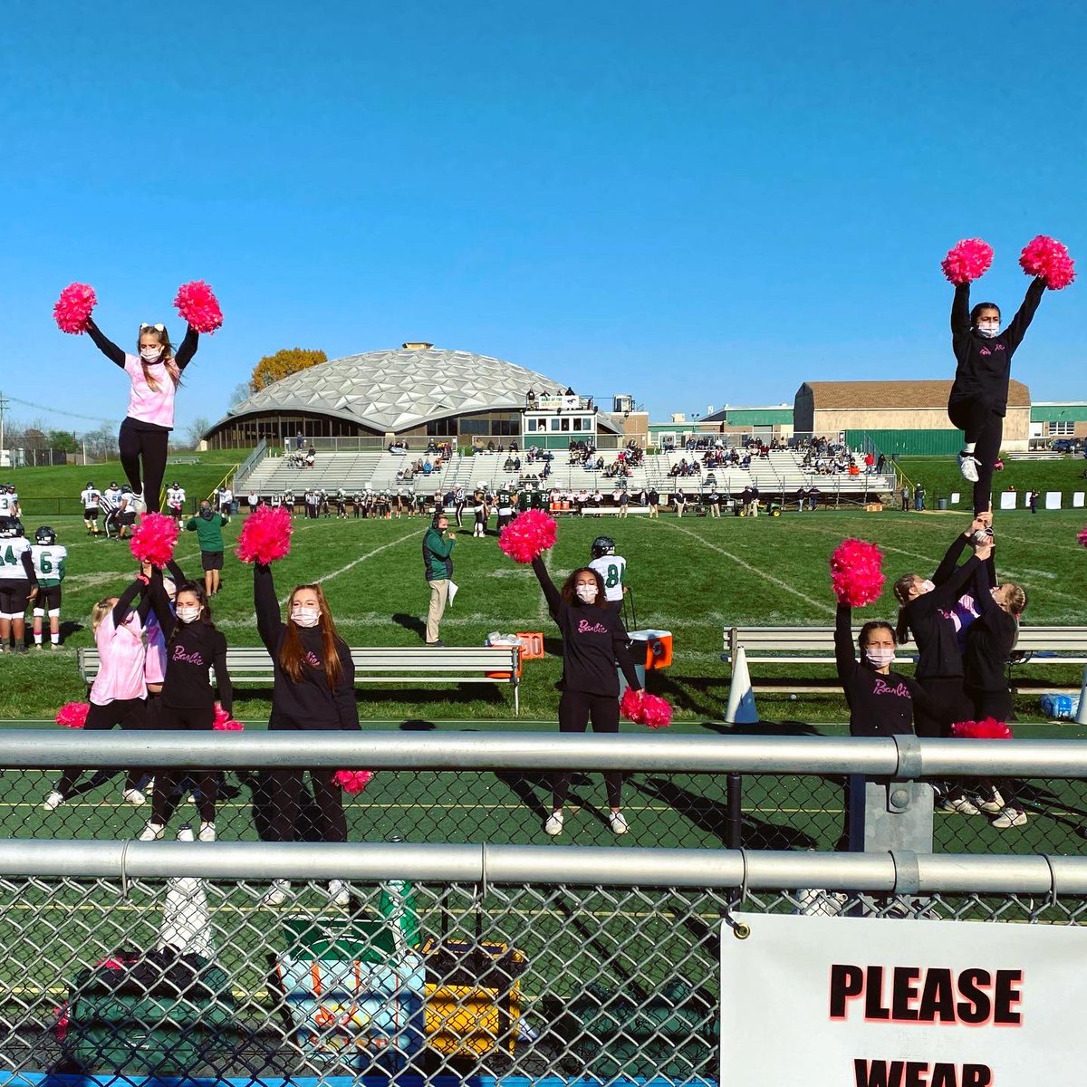 hhschiefscheer's tweet photo. “C’mon Barbie Lets Go Party!”💕
•
•
Chiefs win over the Stangs 22-6!! Way to go boys!!🏈
•
•
Special thank you to  @sussextechcheer for our treat bags! We are so thankful to be able to cheer today!! Happy Halloween!💚🎃 #chiefnation https://t.co/G19gOiCC9D