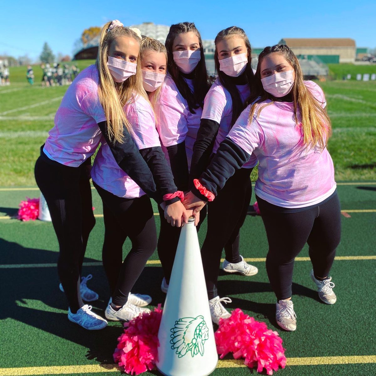 hhschiefscheer's tweet photo. “C’mon Barbie Lets Go Party!”💕
•
•
Chiefs win over the Stangs 22-6!! Way to go boys!!🏈
•
•
Special thank you to  @sussextechcheer for our treat bags! We are so thankful to be able to cheer today!! Happy Halloween!💚🎃 #chiefnation https://t.co/G19gOiCC9D