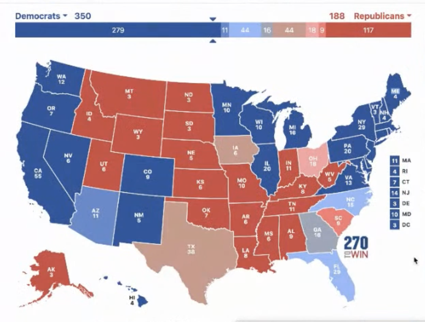 TrueAmericansYT's tweet photo. FINAL MAP (except FL is safe blue not leans) everyones gonna say no but just watch https://t.co/50HU2pb5Om